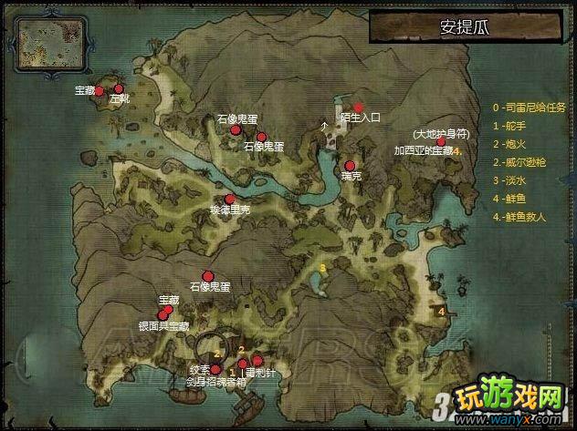 《崛起2:黑暗水域》安提瓜主要地点标注地图攻略