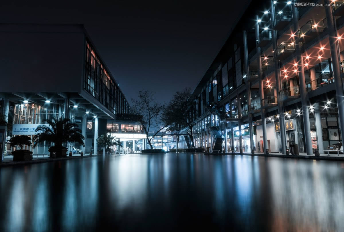 PS夜景美化:调出唯美蓝色夜景灯光照片效果