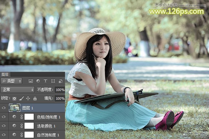PS把草地上的女生照片调成阳光明媚色彩