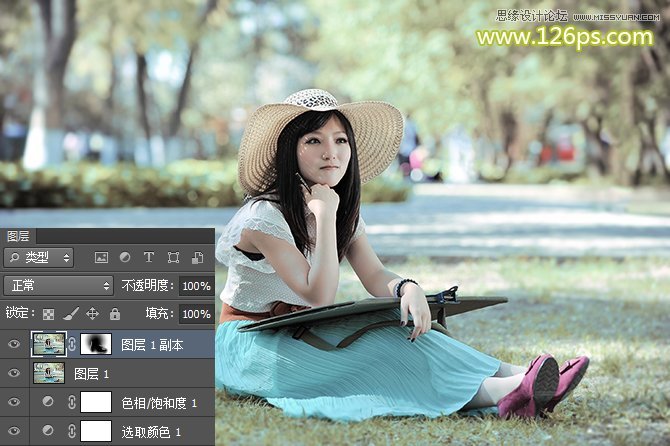 PS把草地上的女生照片调成阳光明媚色彩