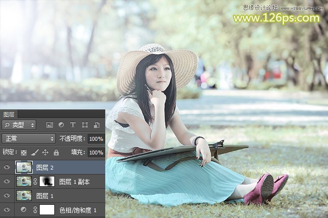 PS把草地上的女生照片调成阳光明媚色彩