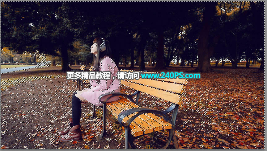PS给公园女生照片添加漂亮夕阳效果