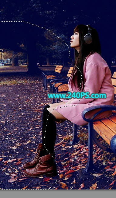 PS给公园女生照片添加漂亮夕阳效果