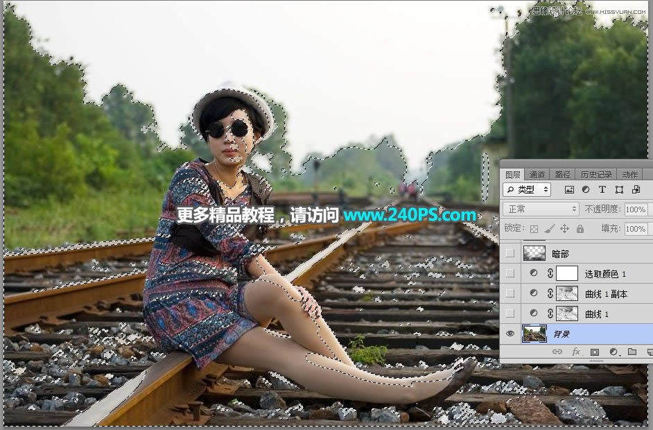 调出唯美霞光户外铁轨女生照片的PS教程