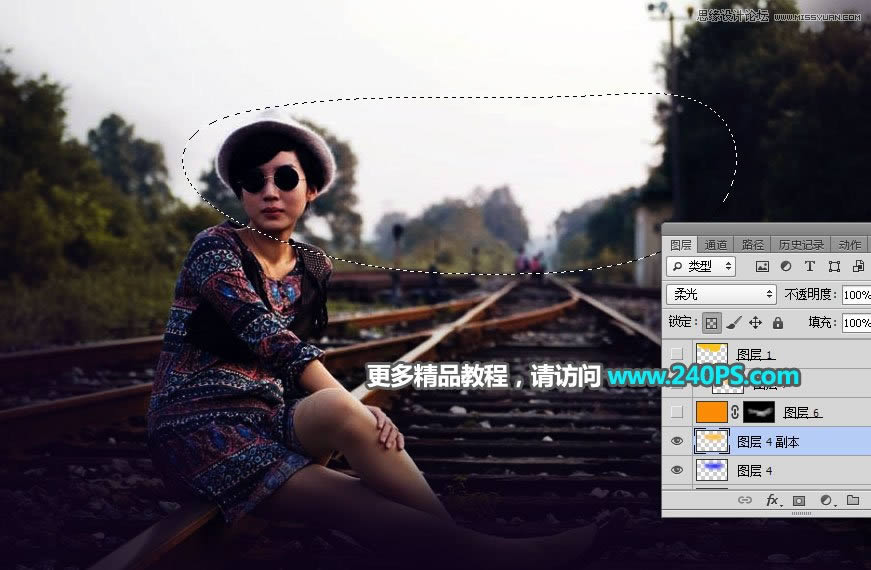 调出唯美霞光户外铁轨女生照片的PS教程