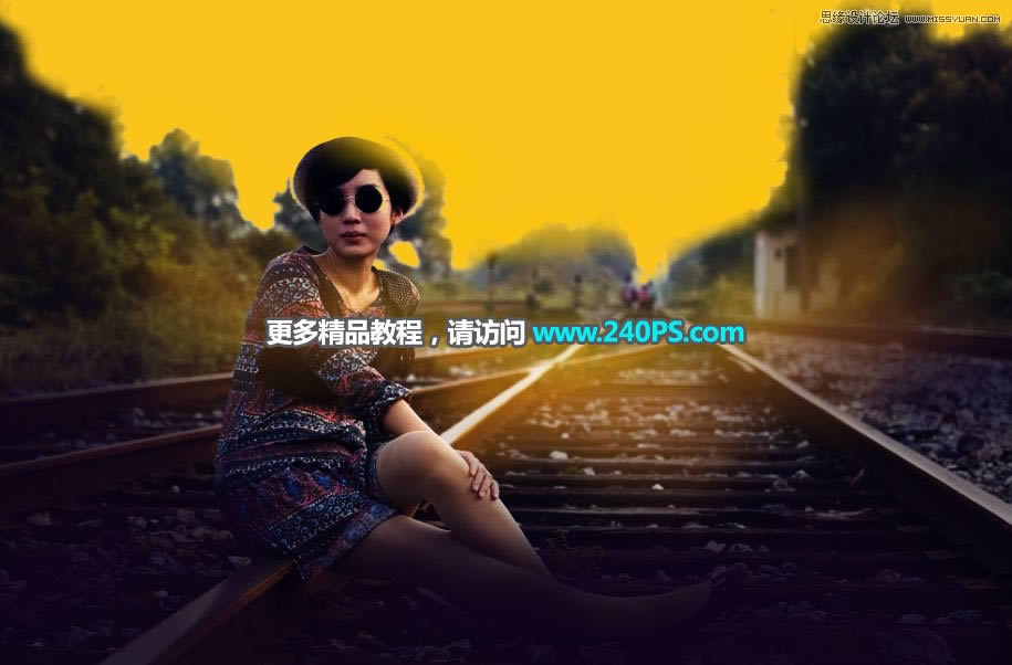 调出唯美霞光户外铁轨女生照片的PS教程