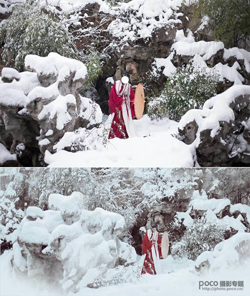 调出洁白冷色雪景人物照片的PS教程