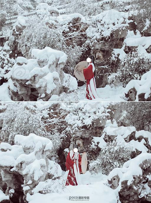 调出洁白冷色雪景人物照片的PS教程