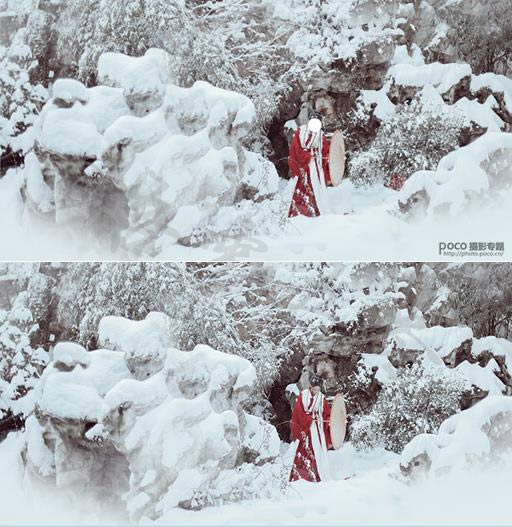 调出洁白冷色雪景人物照片的PS教程