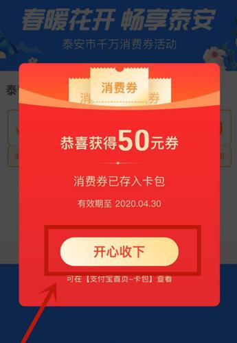 泰安消费券在哪领取_支付宝泰安消费券领取方法